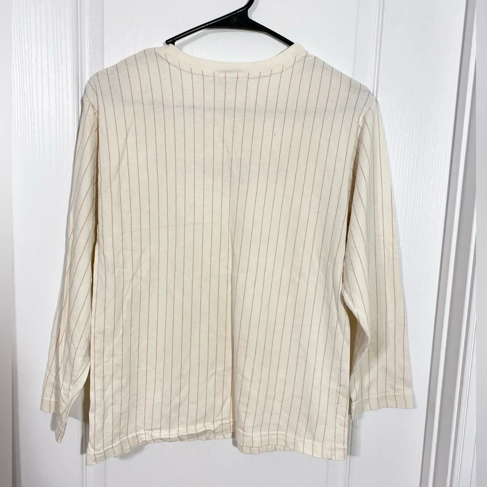 90s Guess Jeans USA MADE Red Pinstripe Long Sleeve Tee Vintage Boy’s Large